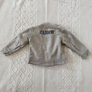 Gray Baby Bomber Jacket with Custom Embroidered Name Carson on Back